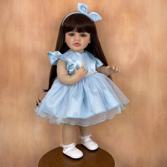 22in Reborn Baby Girl Doll Lifelike Princess Toddler Long Hair Dress Bow Stand