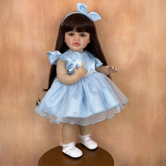 22in Reborn Baby Girl Doll Lifelike Princess Toddler Long Hair Dress Bow Stand
