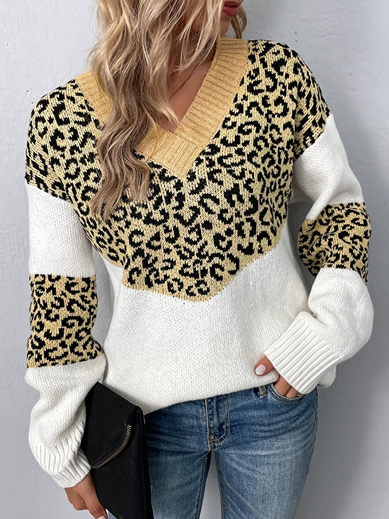 Leopard Print V Neck Sweater