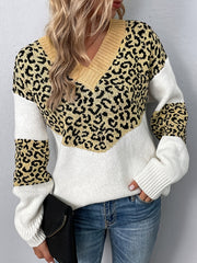 Leopard Print V Neck Sweater