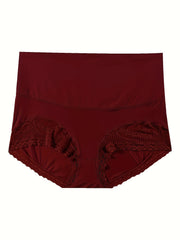 3 Pack Plus Size Panties Set Women's Plus Contrast Lace Tummy Control High Waist
