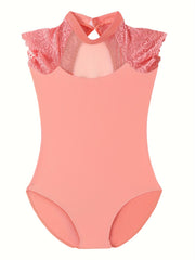 Hollow Back Short Sleeve Ballet Leotard for Girls