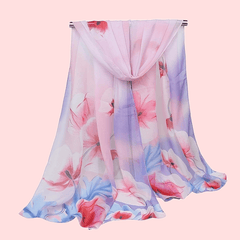 Chiffon Large Flower Print Scarf Colorful Thin Shawl Women