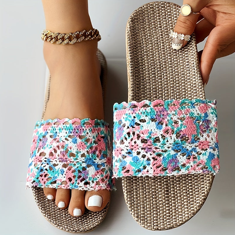 Women's Block Print Sandals Slip On Indoor Comfy Flat Shoes