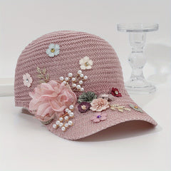 Women's Y2K Lace Flower Decor Knitted Baseball Cap