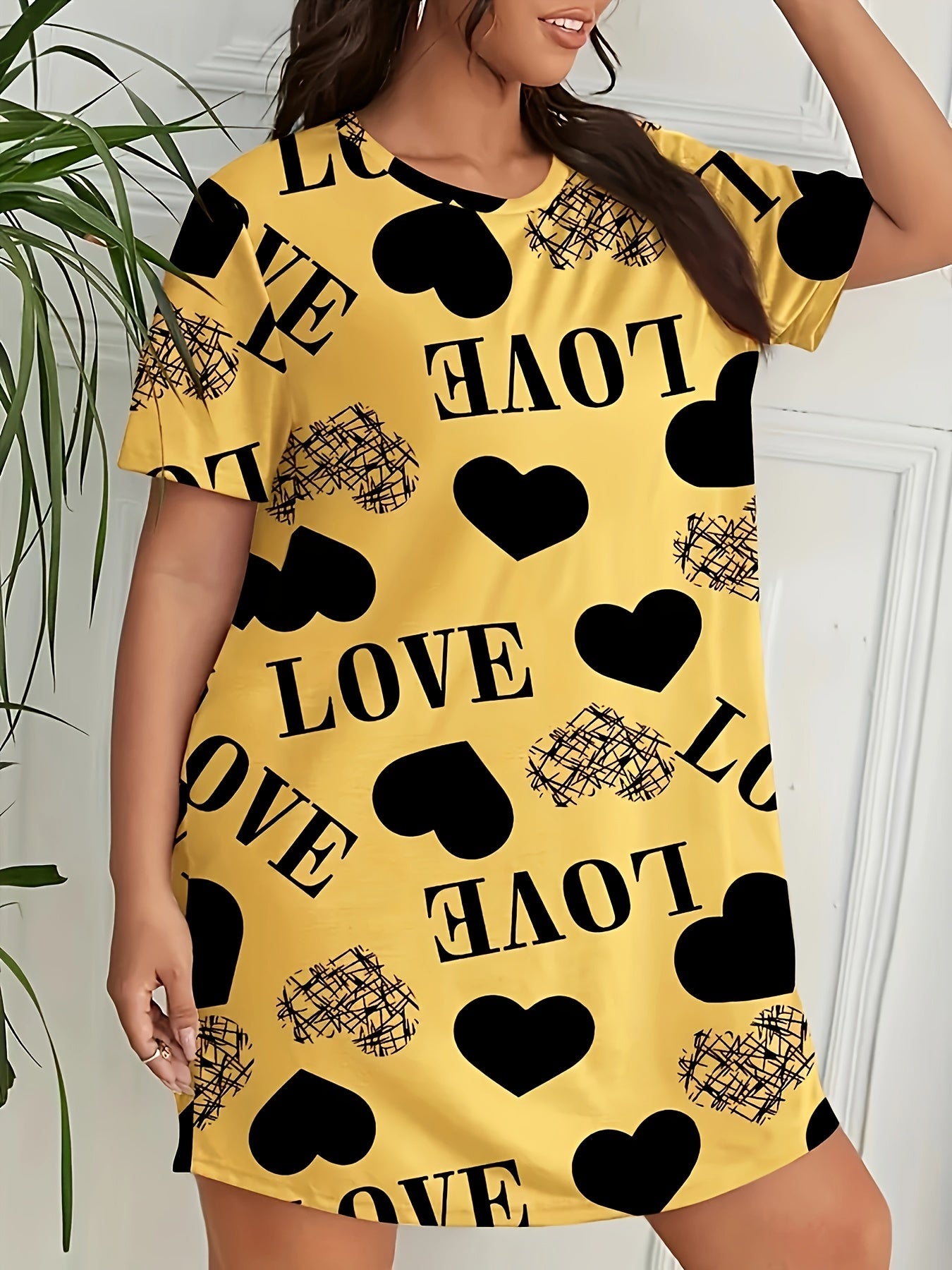 Heart & Letter Print Lounge Dress Short Sleeve Tee Nightdress