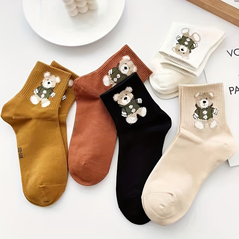 5 Pairs Cartoon Bear Print Socks Women's Stockings