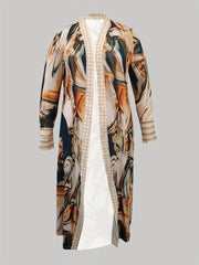 Colorblock Marble Print Open Front Cardigan