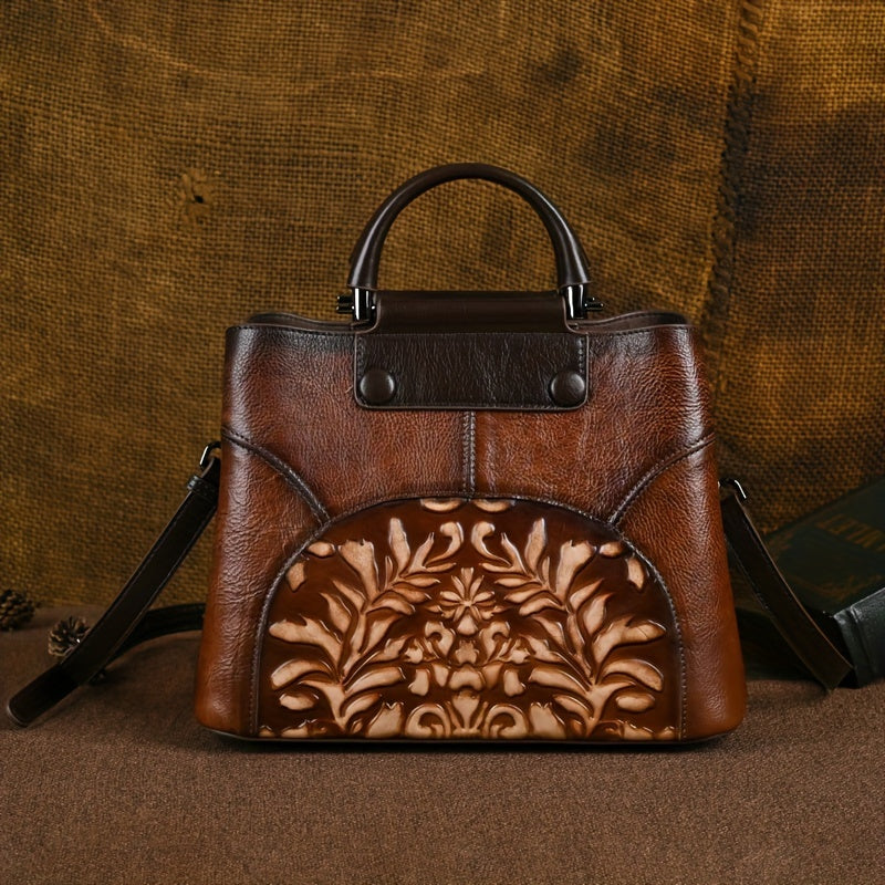 Vintage Embossed Women's Handbag - Fashionable & Spacious Shoulder Bag