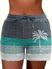 Coconut Tree Print Drawstring Shorts for Women