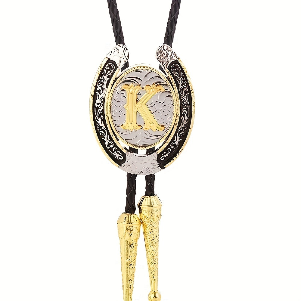 Golden K Letter Western Cowboy Bolo Tie For Men