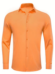 Men's Plain Button Up Regular Fit Long Sleeve Shirt in Orange