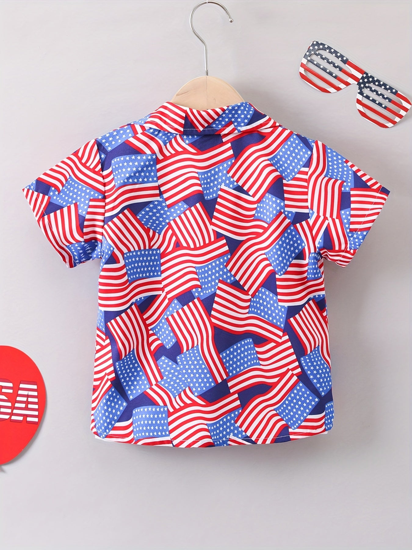 American Flags Print Short Sleeves Shirt for Kids