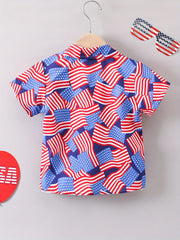 American Flags Print Short Sleeves Shirt for Kids