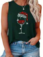 Red Wine Glass Santa Hat Christmas Tank Top