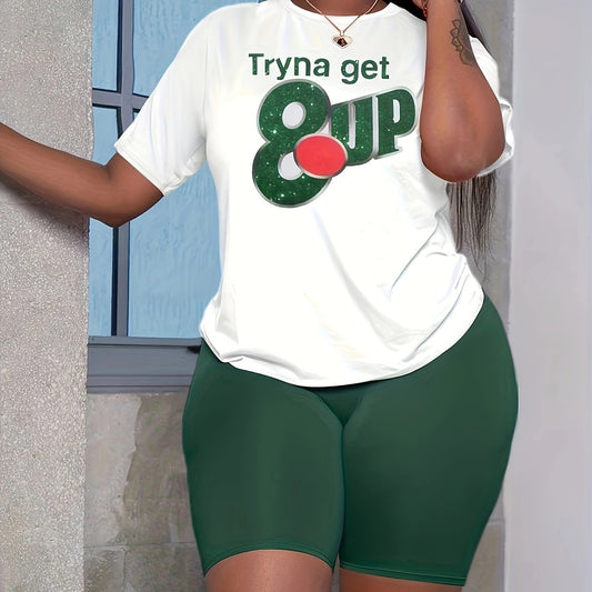 Spring/Summer 2pc Set Graphic Print T-shirt & Slim Shorts Outfit