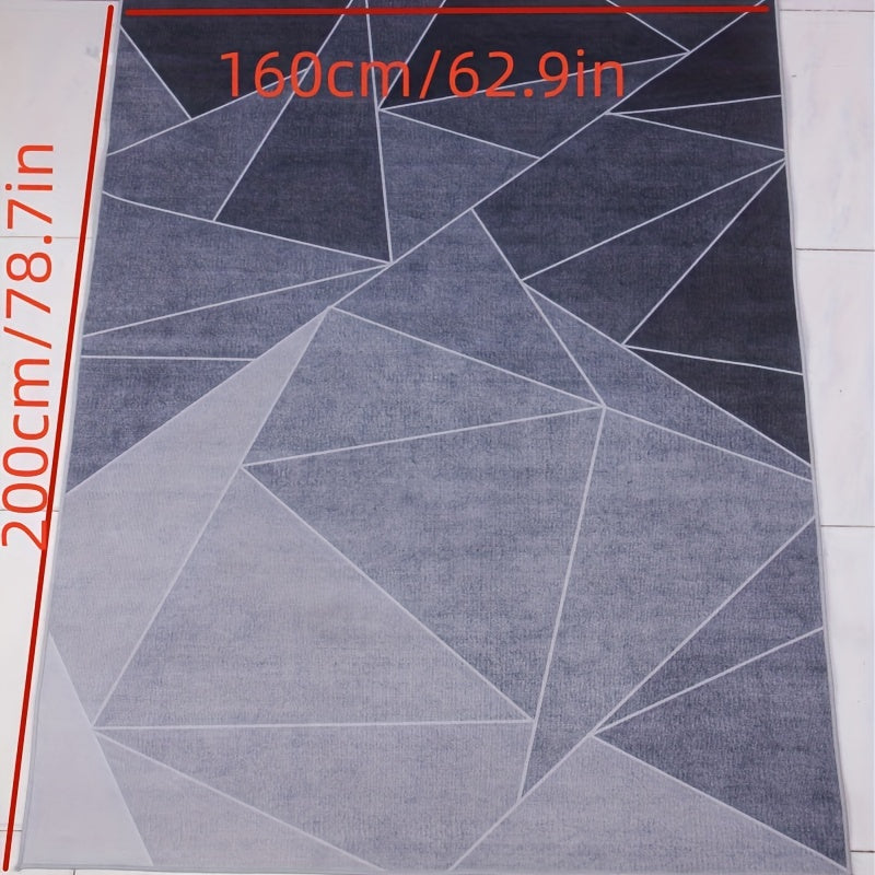 Gray Geometric Pattern Area Rug Non Slip Washable Indoor Mat for Living Room Bed