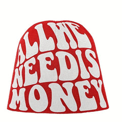 Money Beanie Letter Jacquard Hip Hop Knit Hat Unisex Y2K Skull Cap