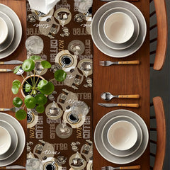 Long Coffee Bean & Cup Pattern Table Runner, Heat Resistant 13x7