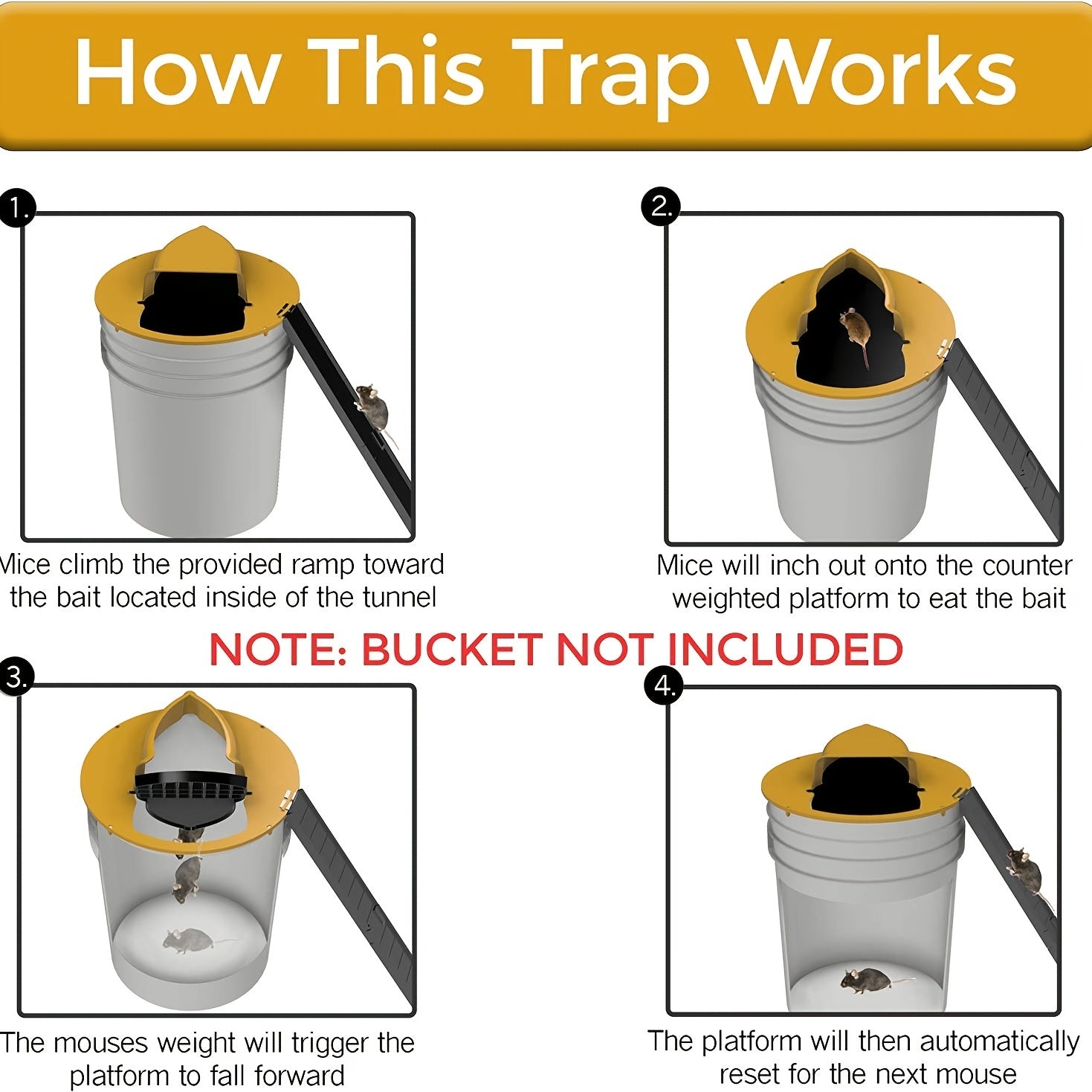 Flip Slide Bucket Lid Mouse Trap Humane Or Lethal Trap Door Style Catch Auto Res