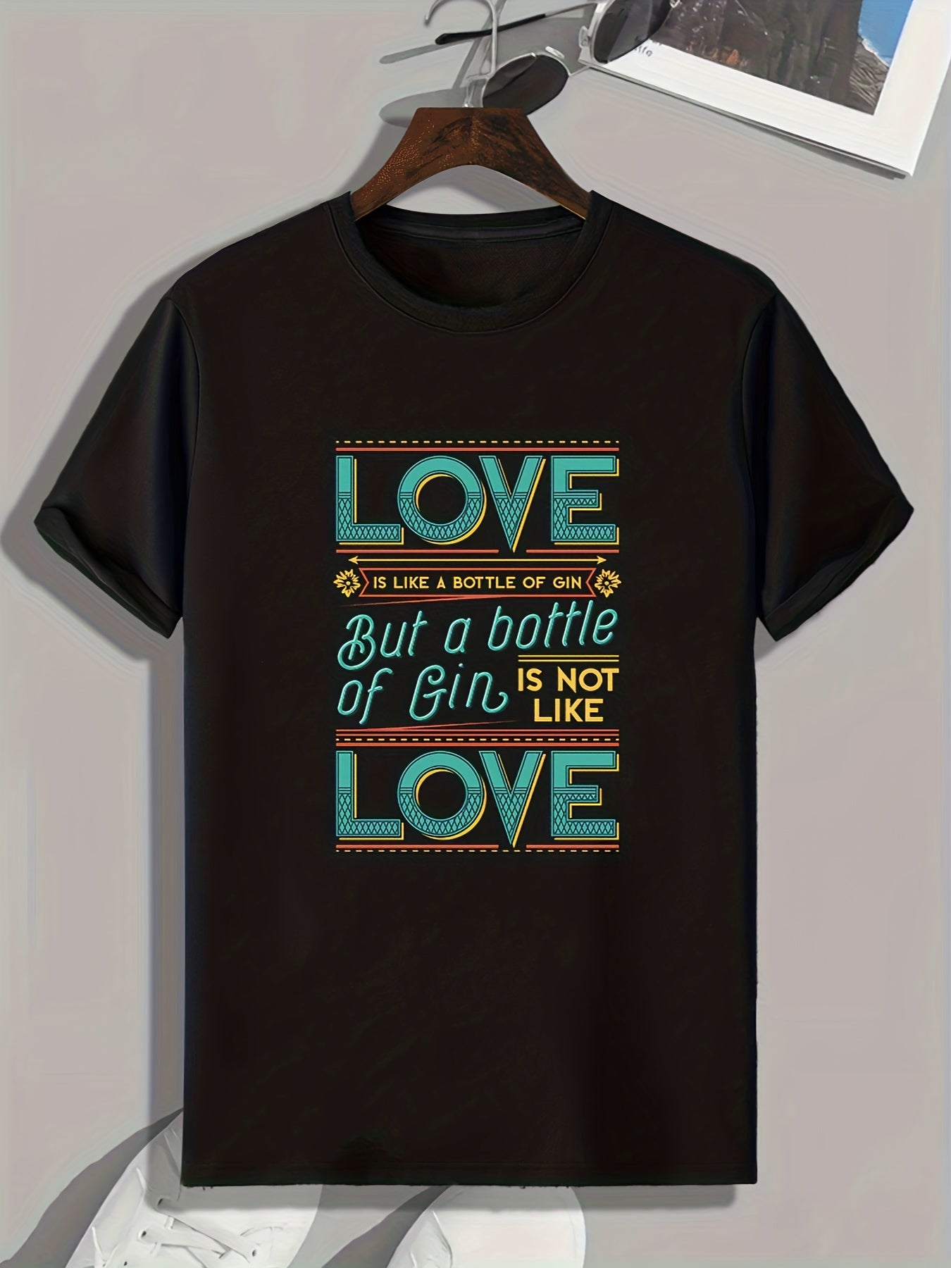 Gin Lover Slogan Pattern Print Men's Comfy Sports T shirt