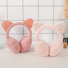 Sequined Cat Ear Shape Plush Earmuffs Winter Protection