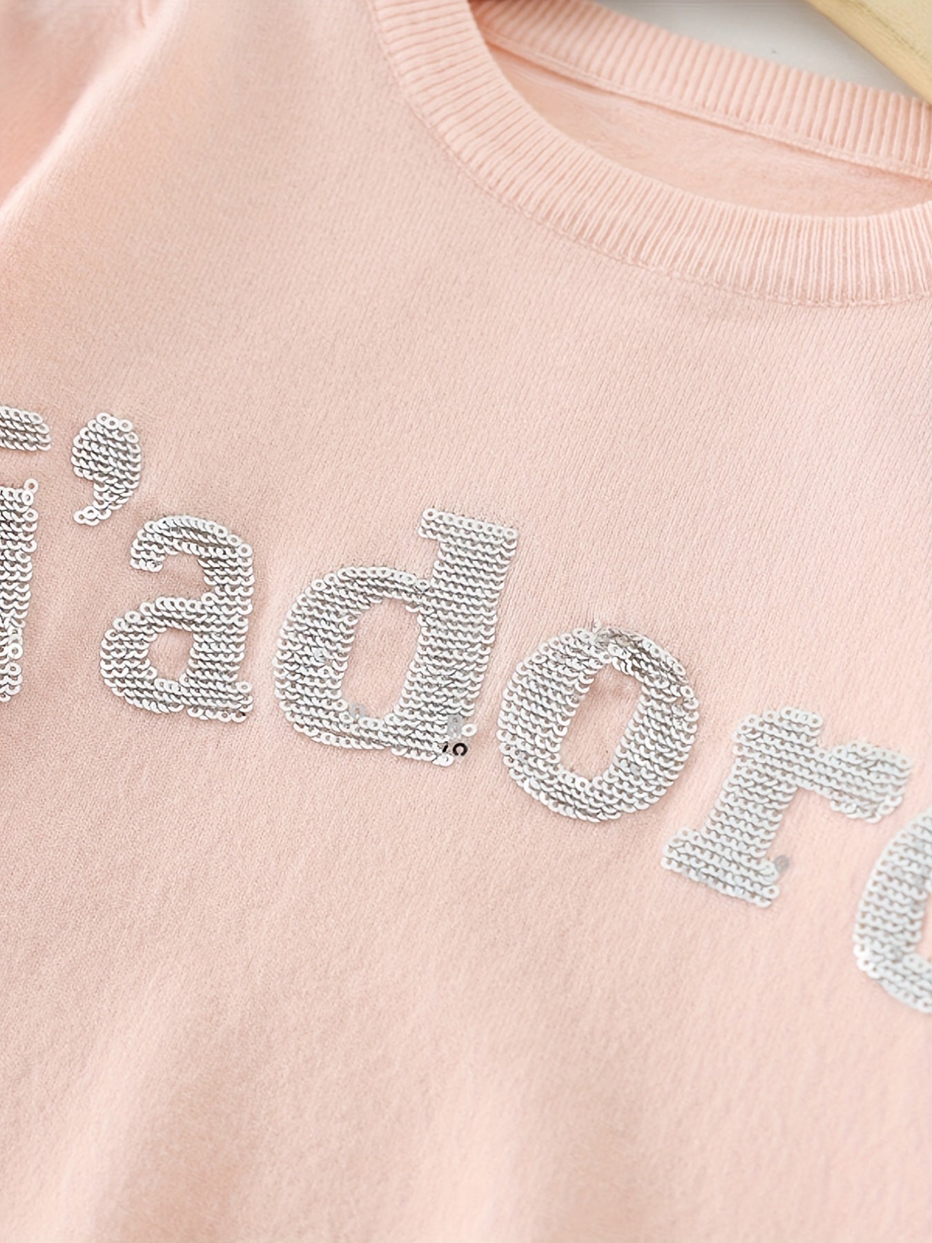 Girls' Sequin Letter Sweatshirt Top Crew Neck Pullovers