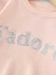 Girls' Sequin Letter Sweatshirt Top Crew Neck Pullovers