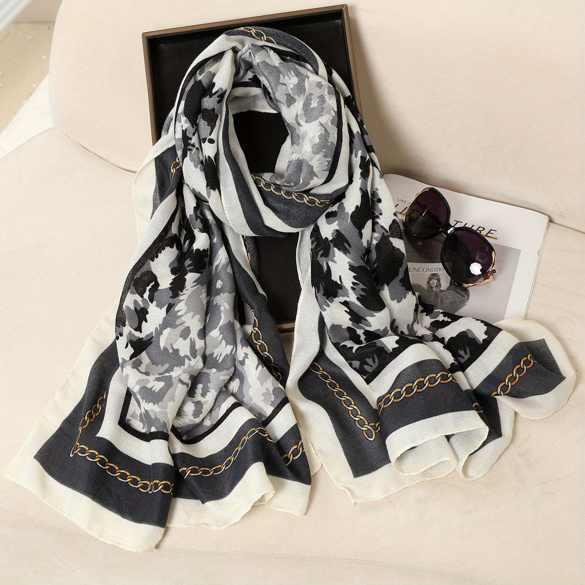 Leopard Print Scarf Bohemia Cotton Linen Shawl Vintage Windproof Warm Wrap