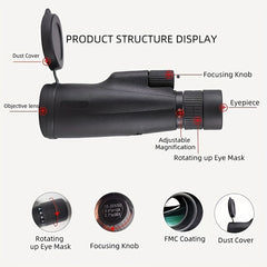 30x50 Zoom Monocular Bifocal Prism Compact Lightweight Pocket Monocular