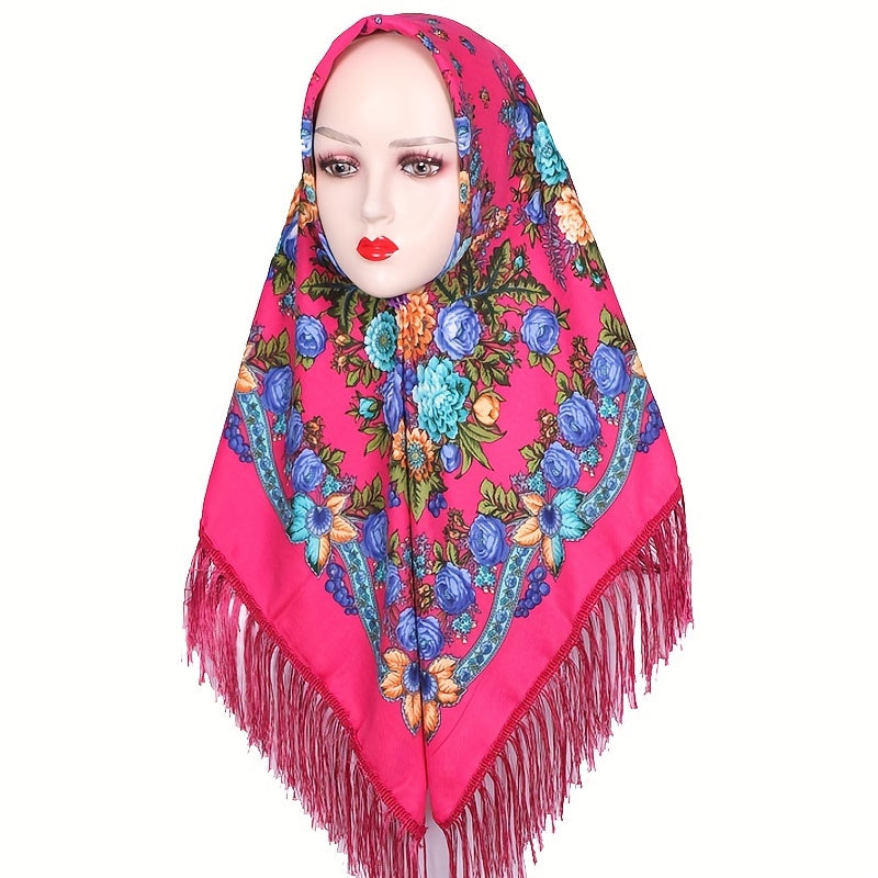 Flower Printed Square Scarf Warm Shawl Muslin Hijab