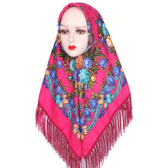 Flower Printed Square Scarf Warm Shawl Muslin Hijab