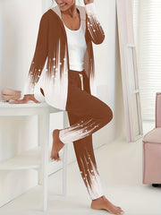 Graphic Print Zipper Hoodie & Pants Outfits Set