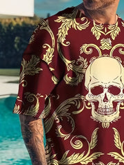 Men's Casual Floral Skull T shirt & Stretch Shorts For Outdoor