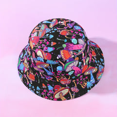 Mushroom Print Bucket Hat Casual Foldable Basin Hat Sunscreen Fisherman