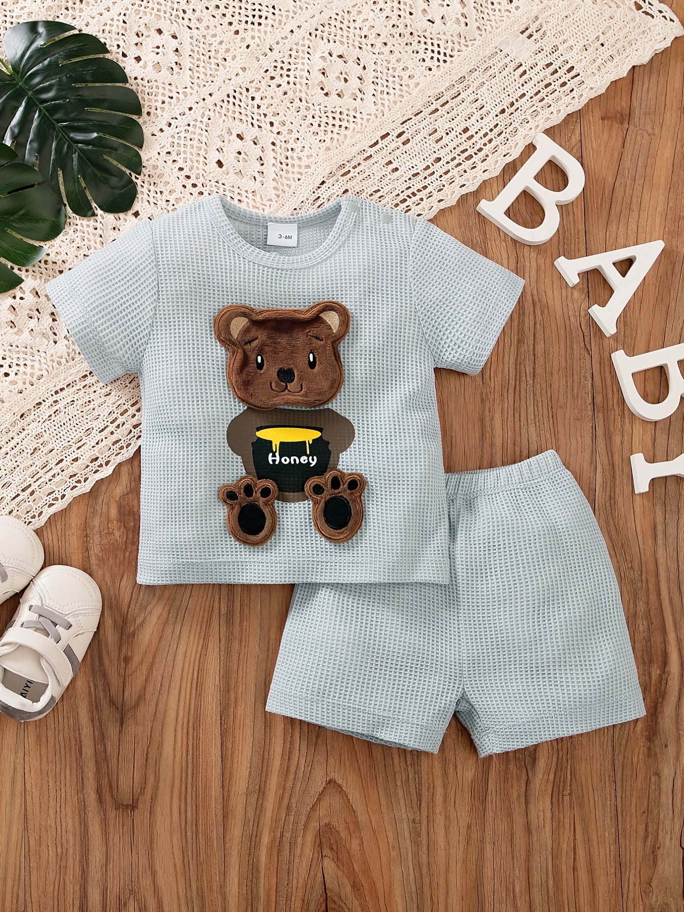2pcs Baby Boys Bear Pattern T-shirt & Shorts Set