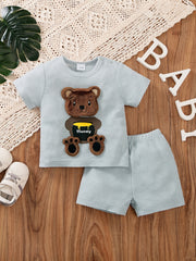 2pcs Baby Boys Bear Pattern T-shirt & Shorts Set