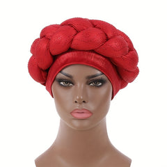 Red Twist Braided Turban Cap Rhinestone Decor Big Head Wrap Hijab Hats