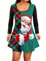 Plus Size Santa Claus & Plaid Print Peplum Top & Leggings 2PC Set