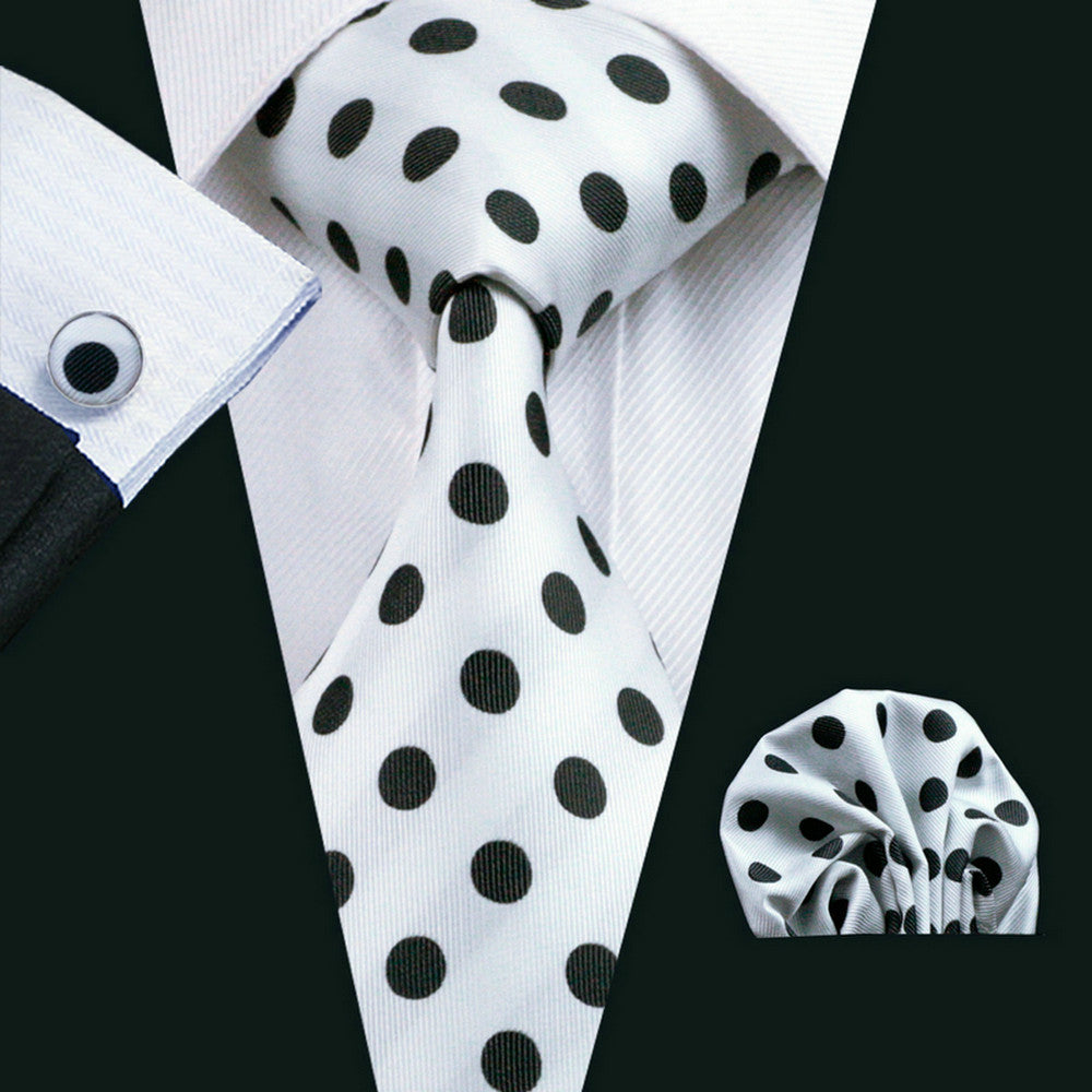 1pc Hi Tie Polka Dots Necktie With Pocket Square Cufflinks Set Mens Accessories