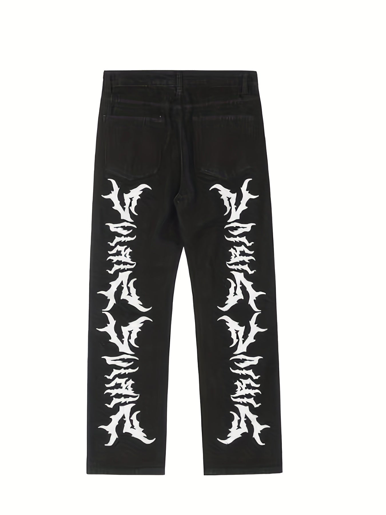 Hip Hop All Over Print Wide Straight Leg Jeans Men's Casual Denim Pants