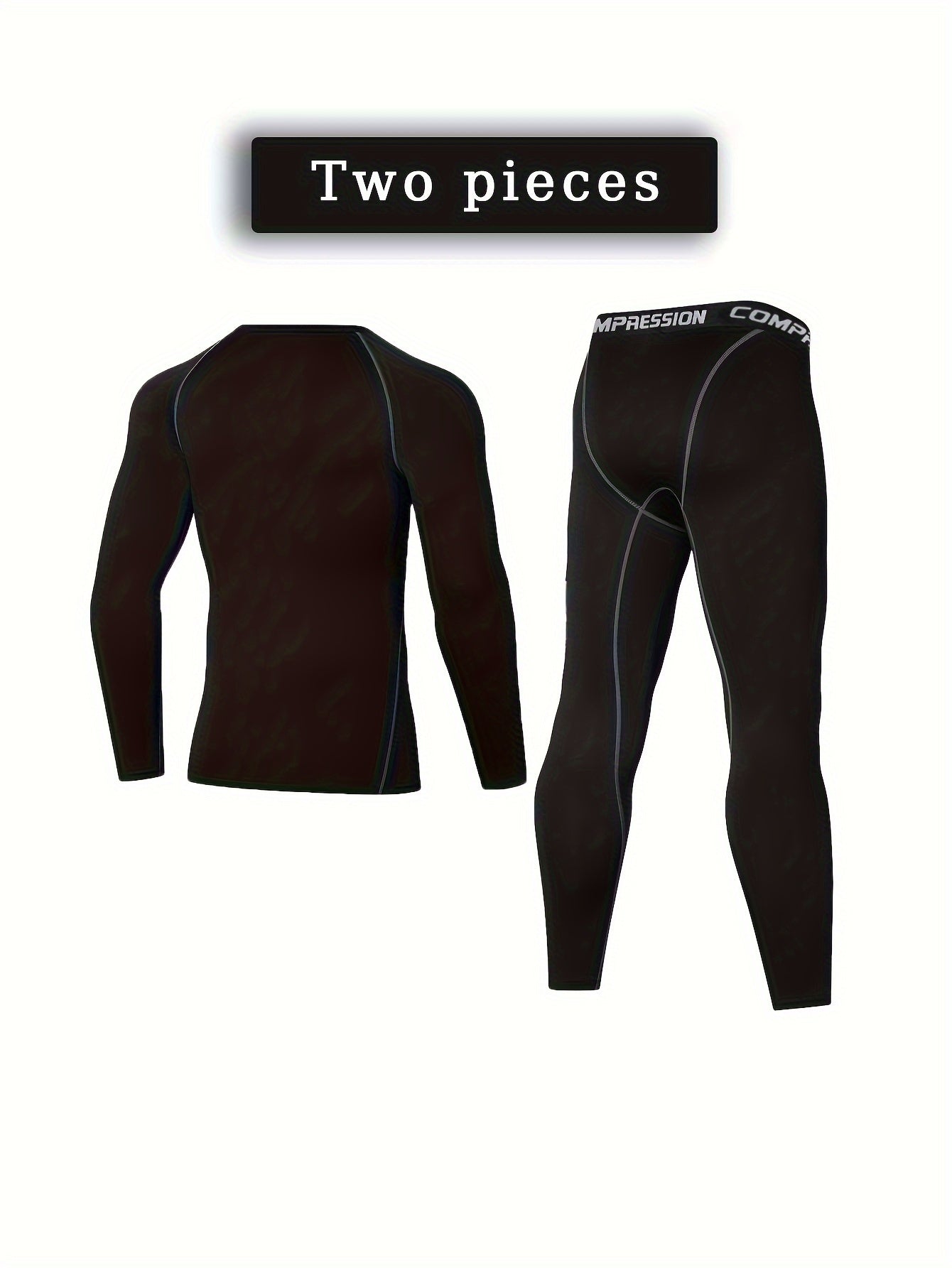 Men's Solid 2-Piece Sportswear Set Long Sleeve T-Shirt & Legging Gym Fitness