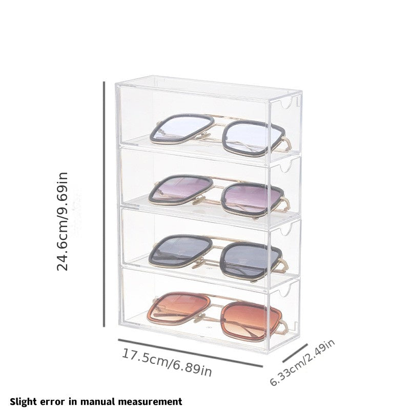 Acrylic Sunglasses Case Storage Box 4 Dividers Drawers Organizer Holder