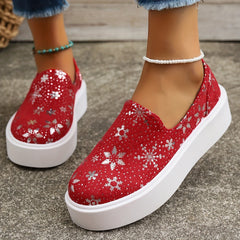 Red Snowflake Pattern Skate Shoes Casual Lightweight Non slip Sport Shoes