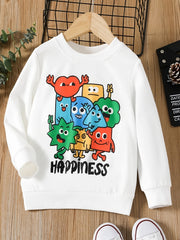 Boys Cartoon Print Pullover Sweatshirt For Autumn