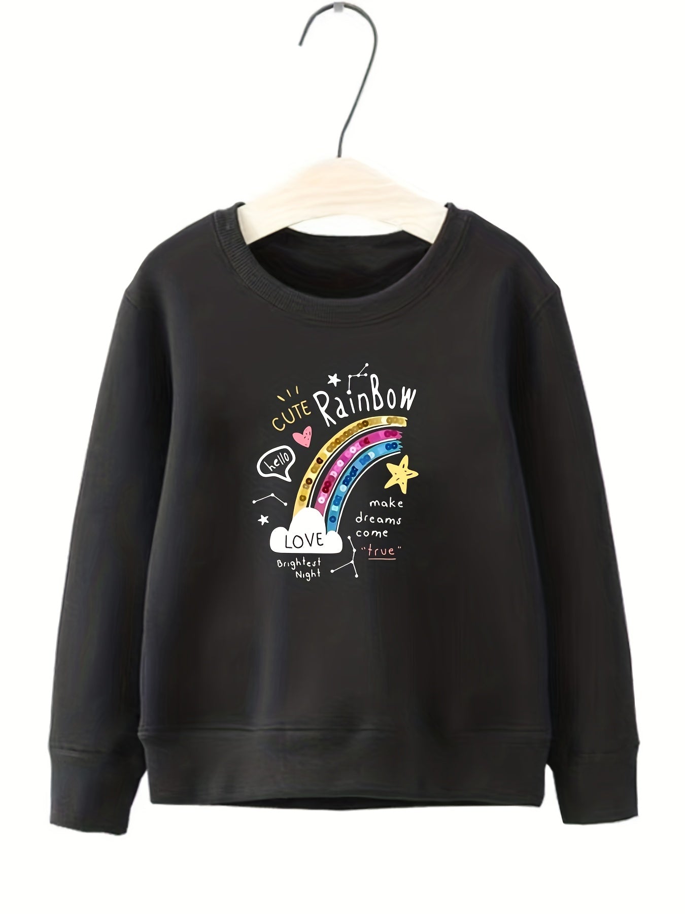 Girls Star Rainbow Graphic Crew Neck Sweatshirt Top