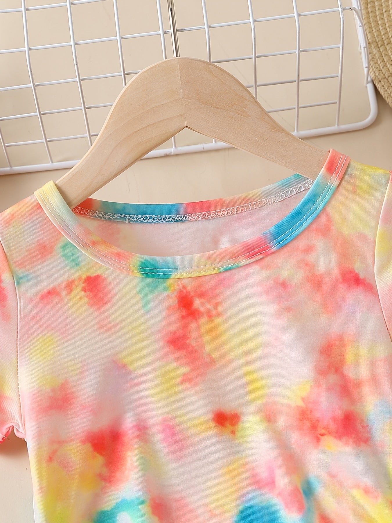 Girls Tie Dye Graphic Bowknot Slim Dress