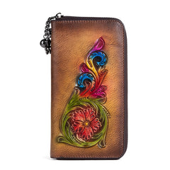 Vintage Floral Leather Wristlet Wallet for Women