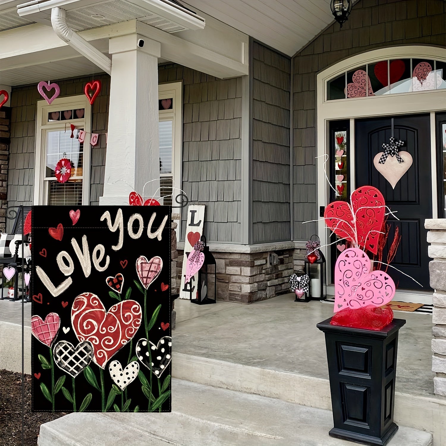 Love You Valentines Garden Flag 30x45cm Double Sided Love Hearts Flowers