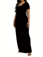 Criss Cross Maxi Dress Solid Short Sleeve Women's Clothing